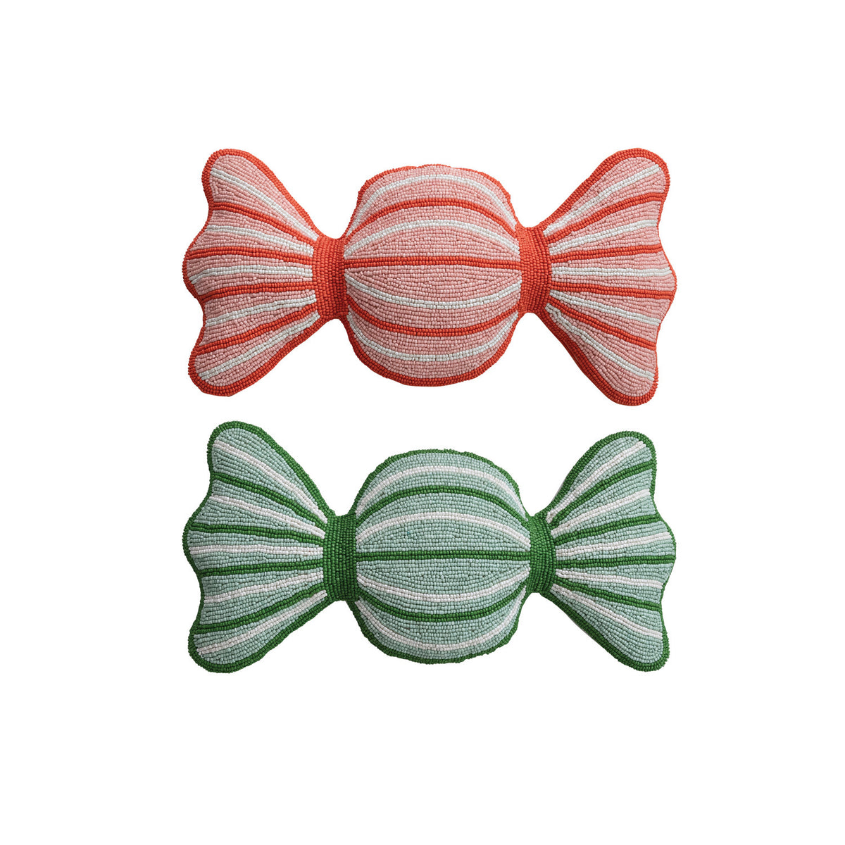 Beaded Candy Pillow with Velvet Back, Green