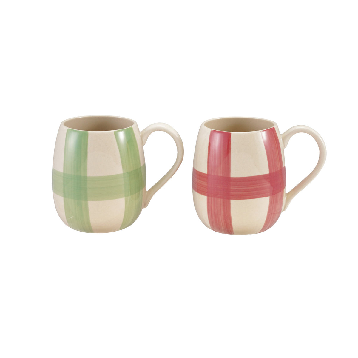 Hand-Painted Plaid Mug, s/2