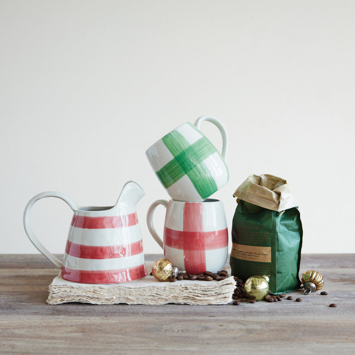 Hand-Painted Plaid Mug, s/2