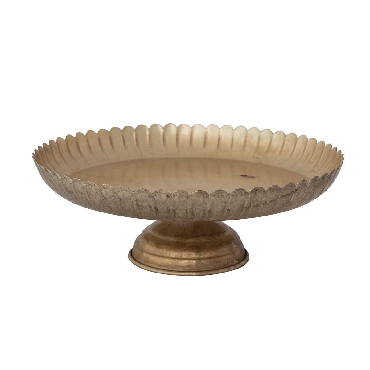 Metal Scalloped Pedestal, Antique Gold Finish