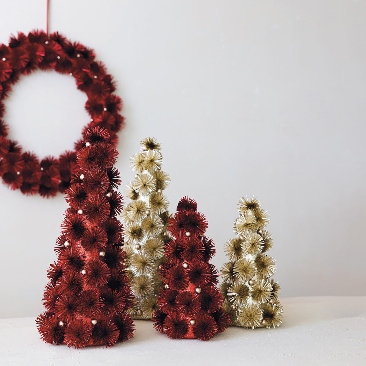 Tinsel Ball Tree with Glitter & Beads, Antique Silver (Medium)