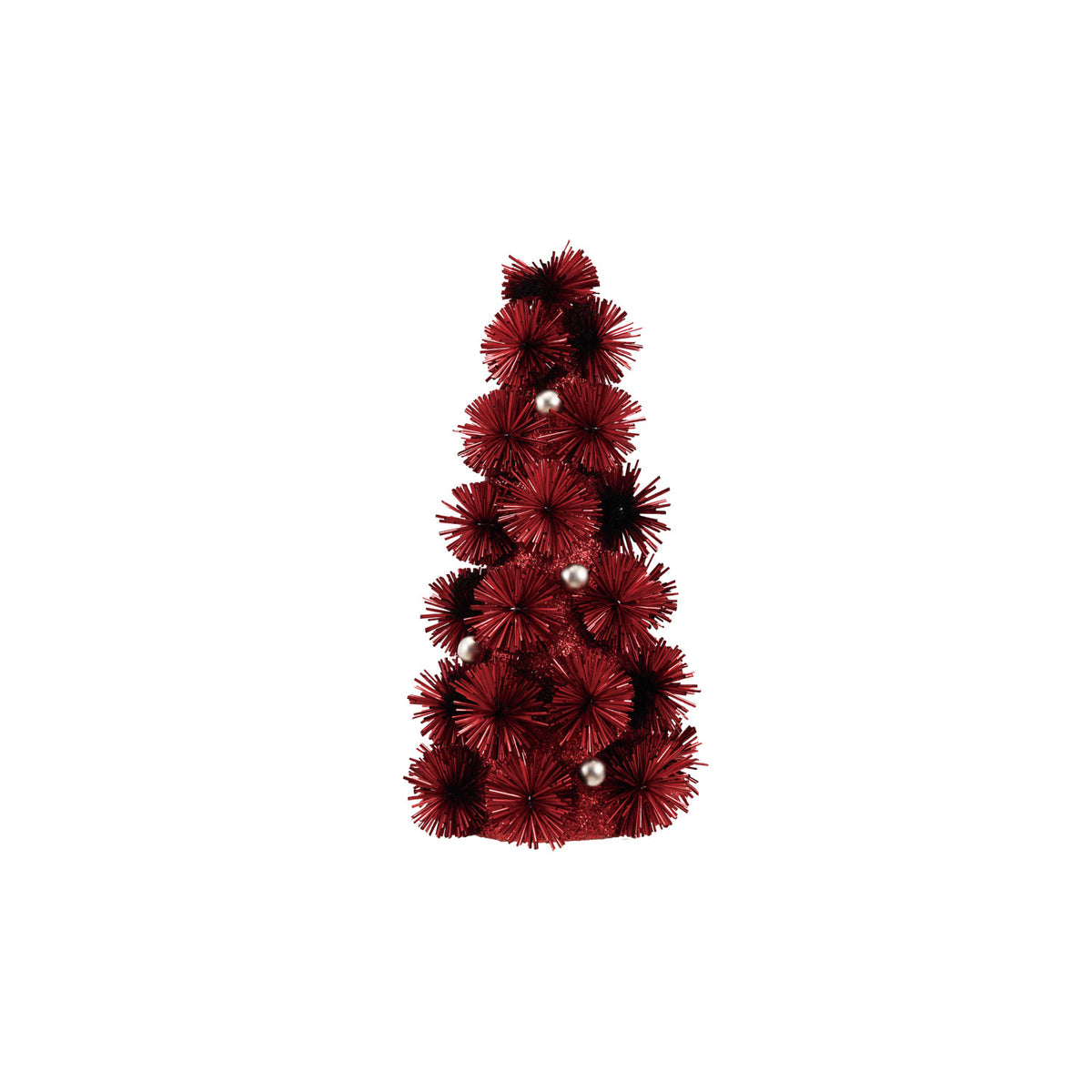 Tinsel Ball Tree with Glitter & Beads, Red (Medium)