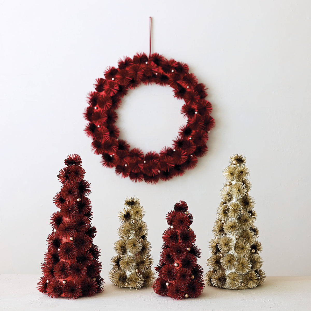 Tinsel Ball Tree with Glitter & Beads, Antique Silver (Large)