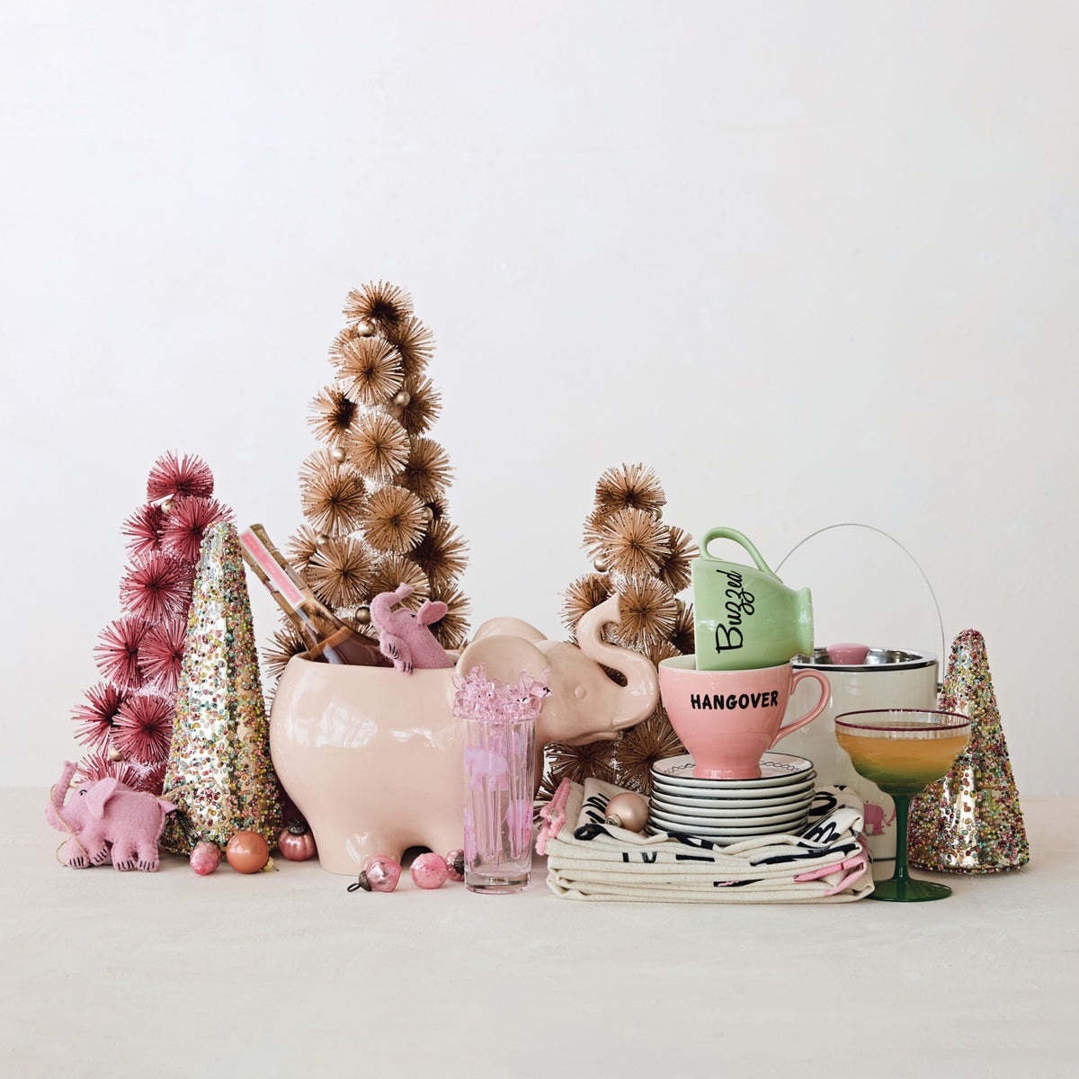 Tinsel Ball Tree with Glitter & Beads, Blush (Large)