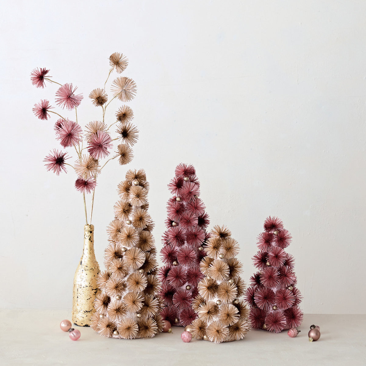 Tinsel Ball Tree with Glitter & Beads, Pink (Large)