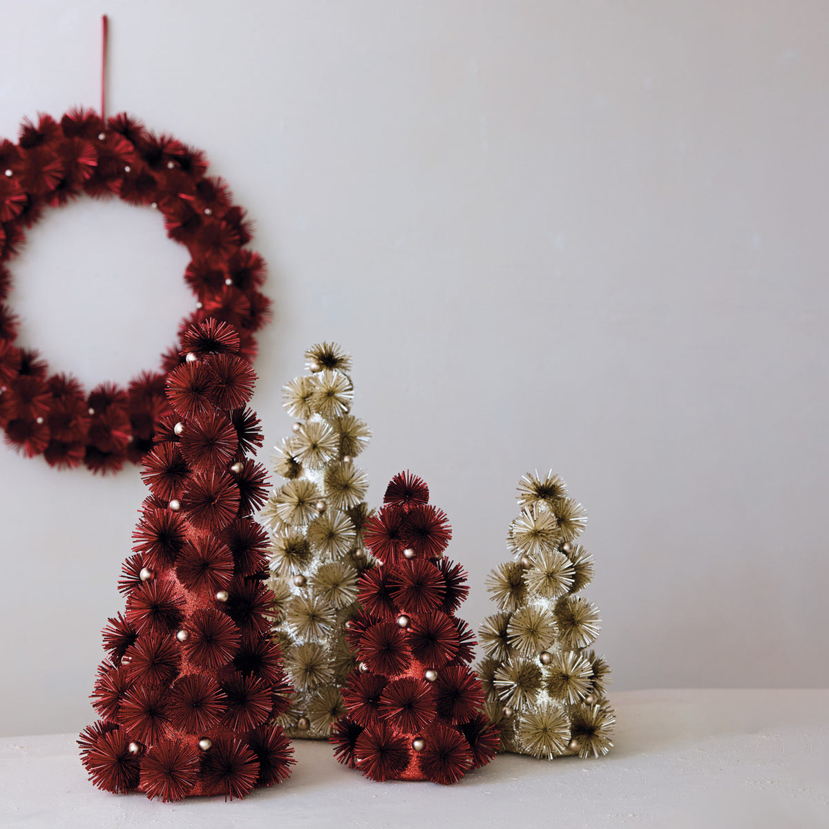 Tinsel Ball Tree with Glitter & Beads, Red (Large)