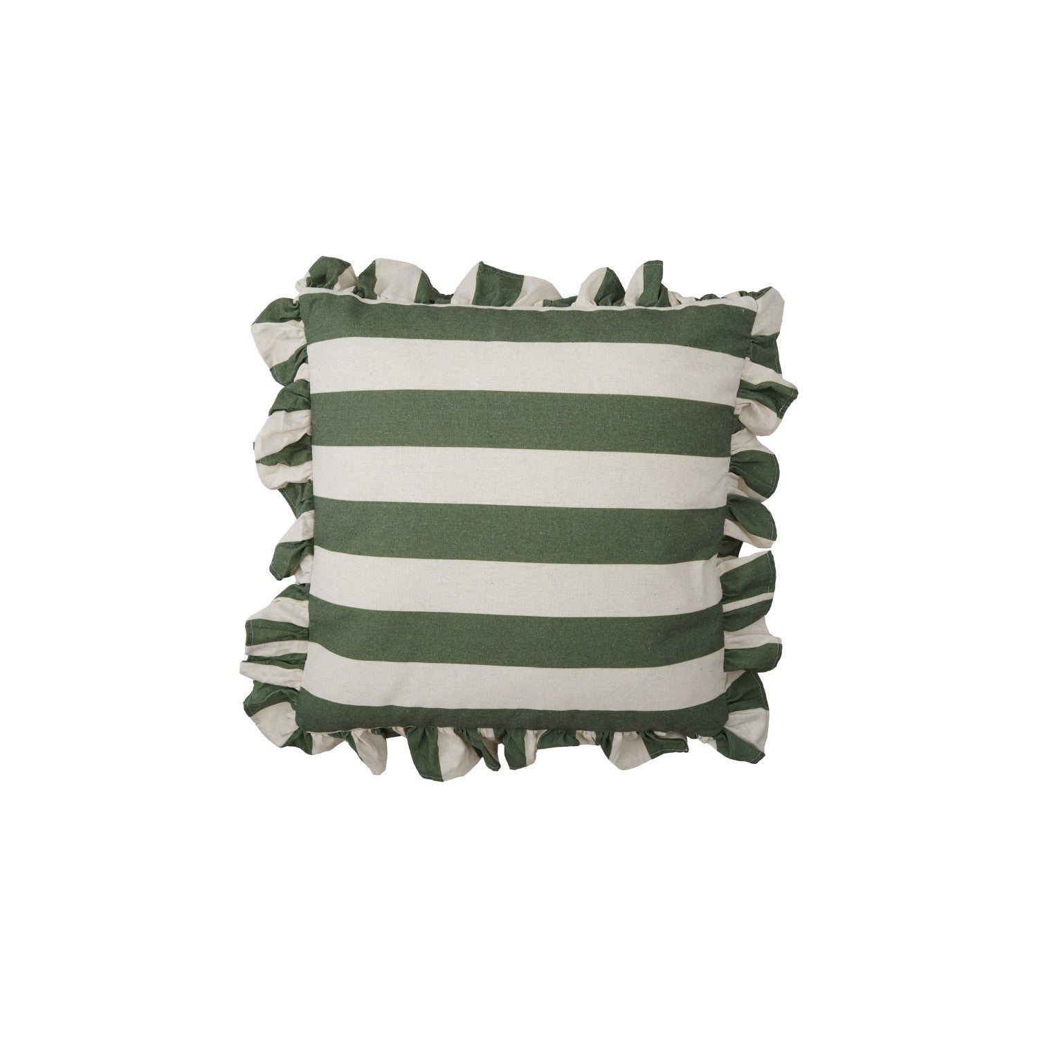 Striped Pillow with Ruffle, Green (18")