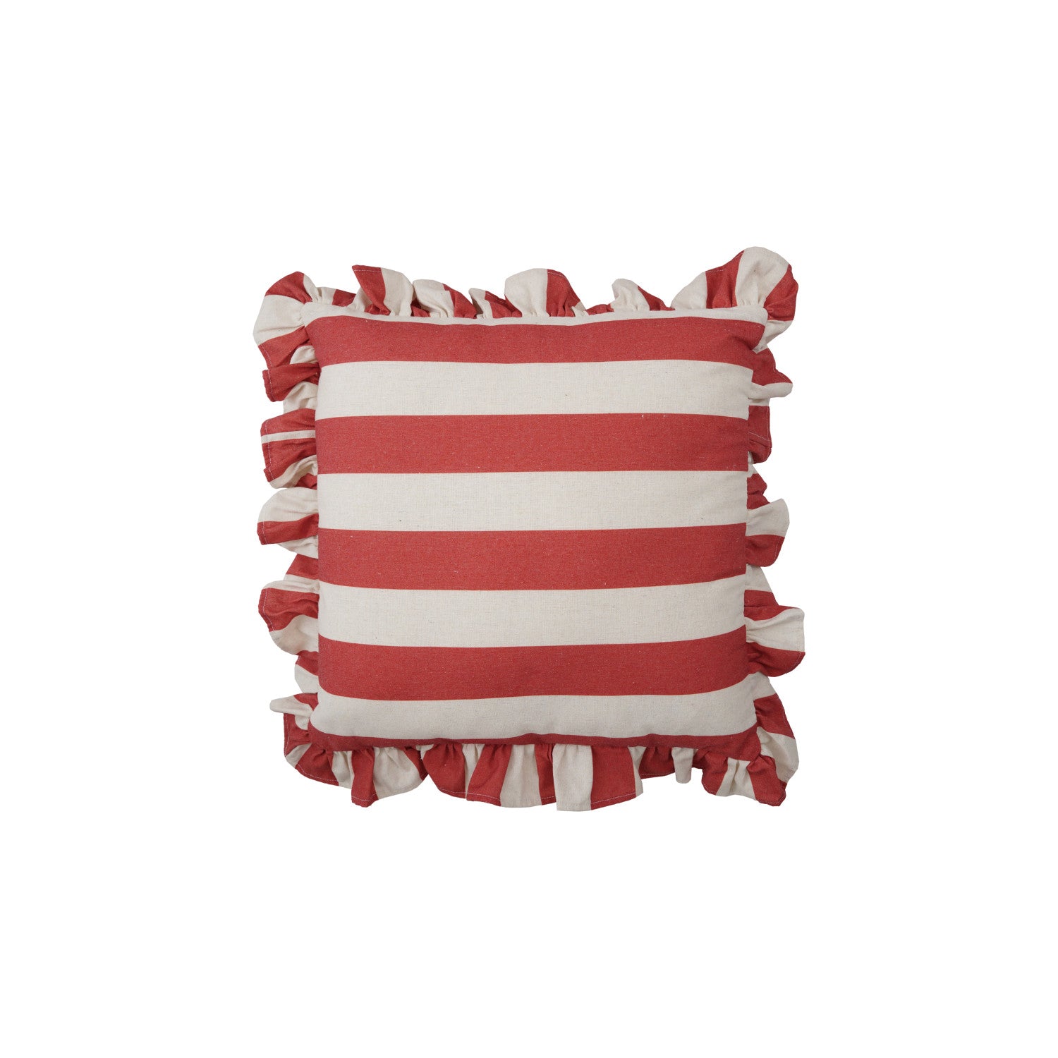 Striped Pillow with Ruffle, Red (18")