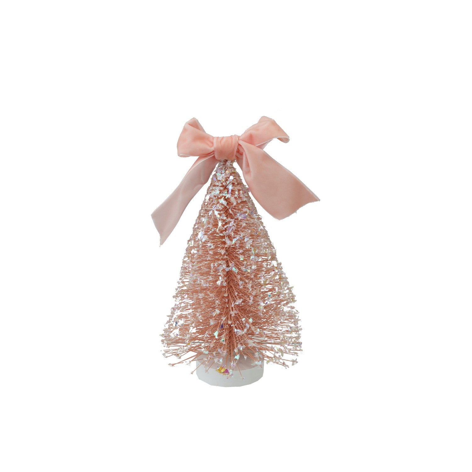 Bottle Brush Tree with Glitter, Velvet Bow Pink