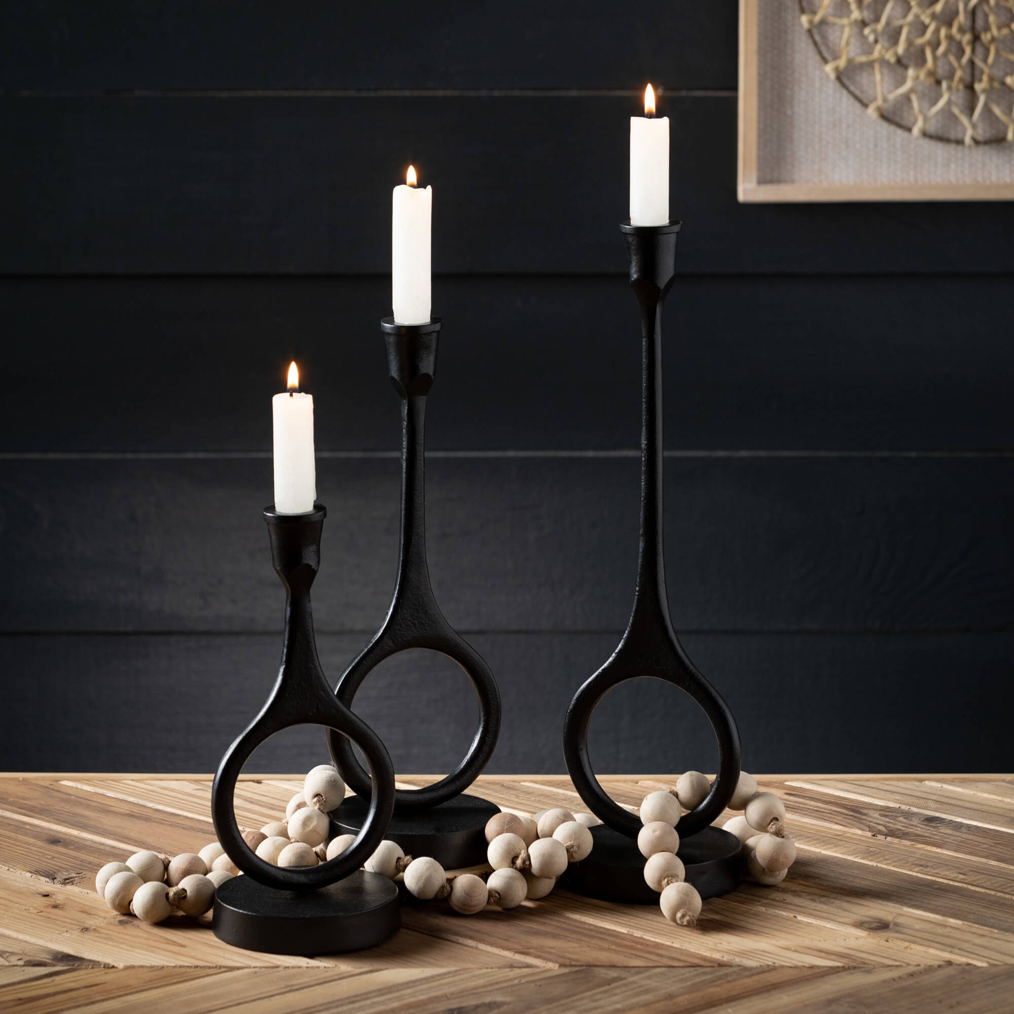 Modern Black Candle Holder Set