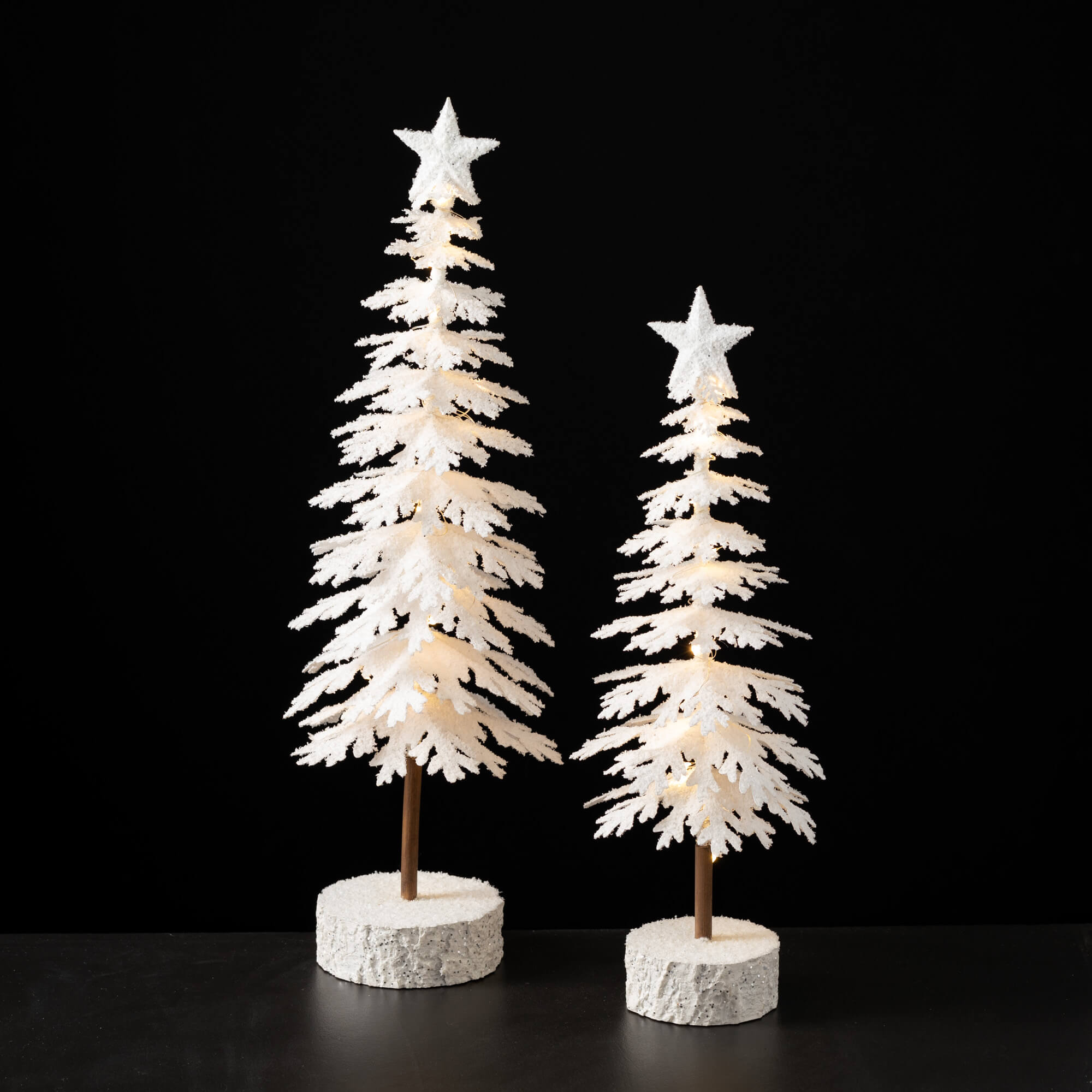 FLOCKED LED TABLETOP TREE SET