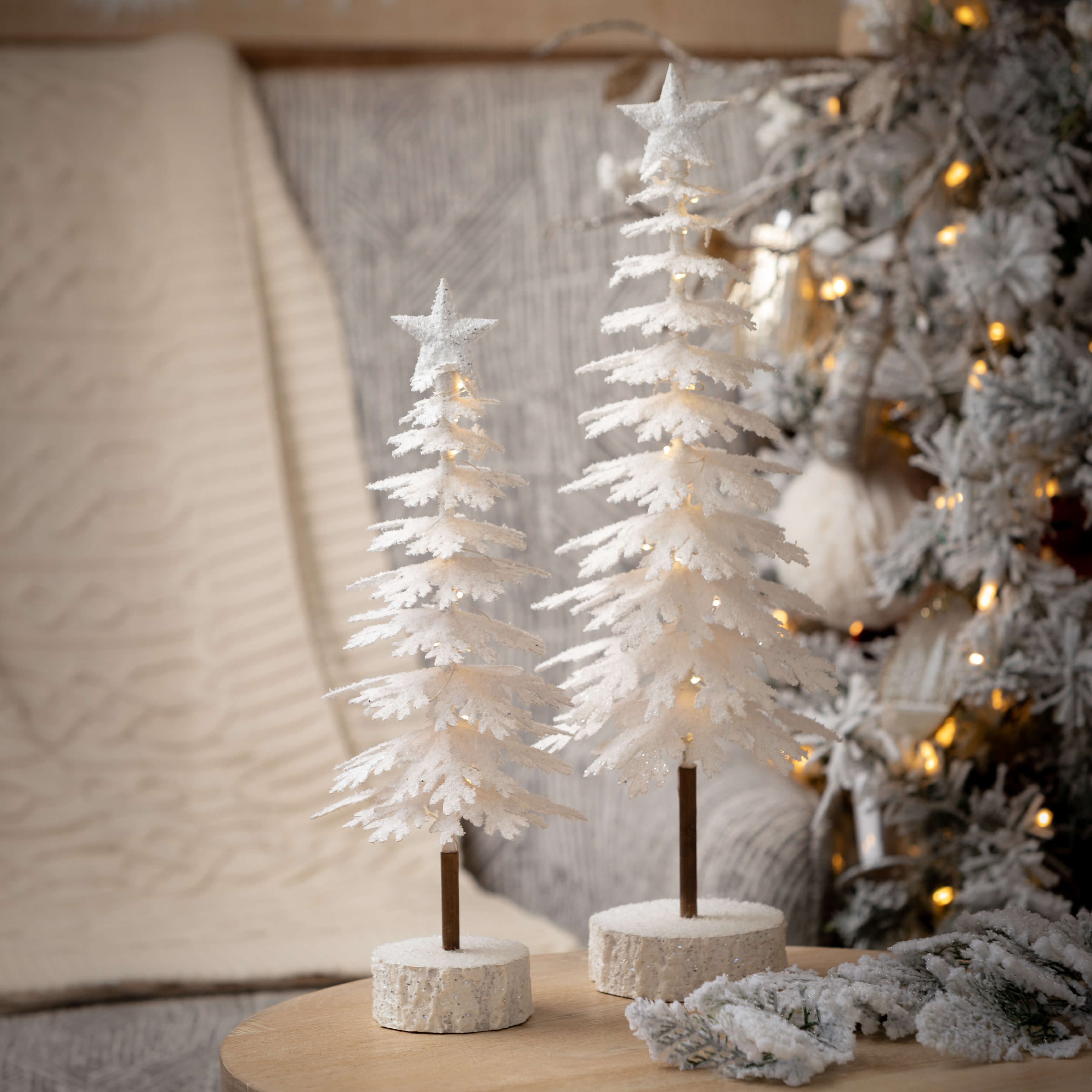 FLOCKED LED TABLETOP TREE SET
