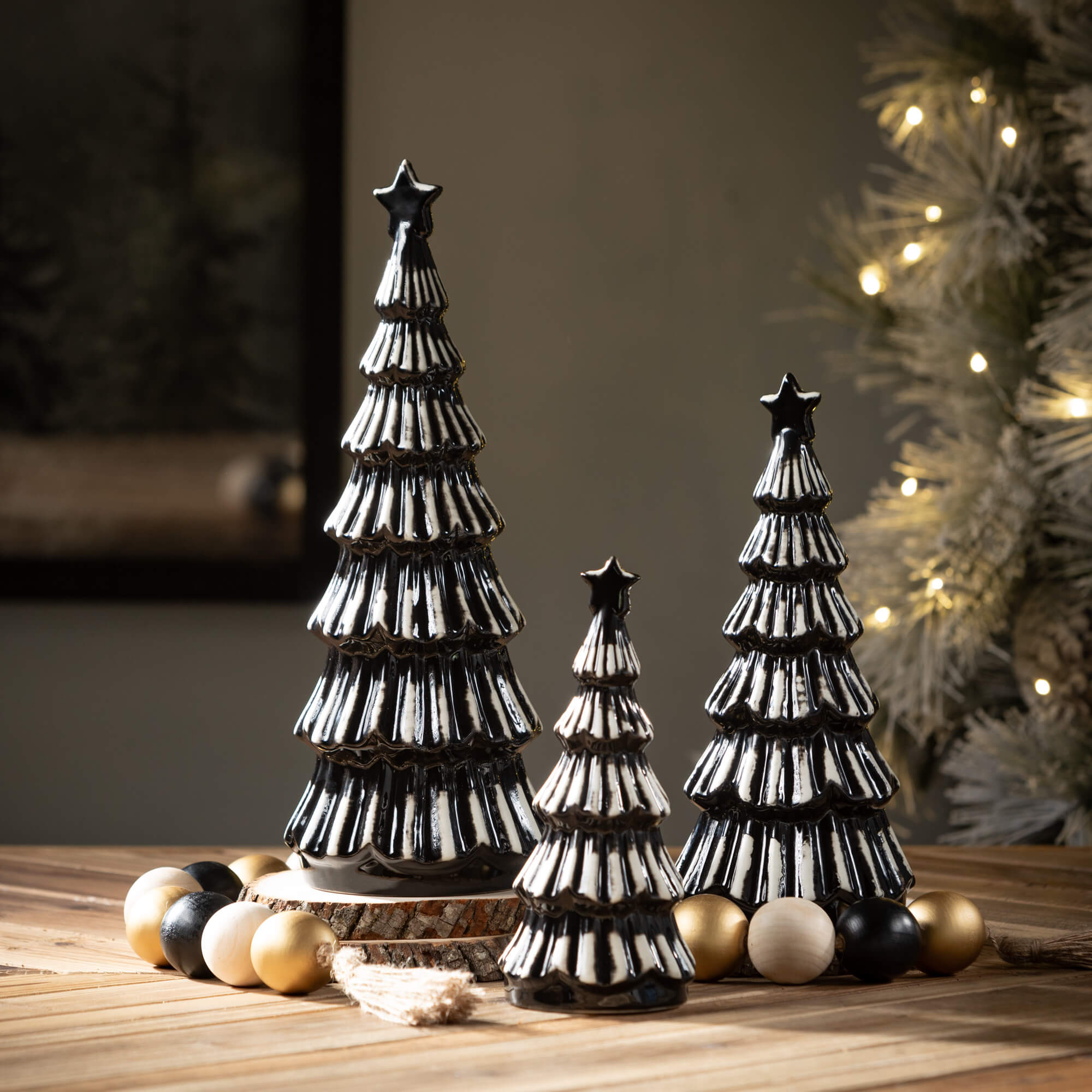 MODERN BLACK STONEWARE TREES