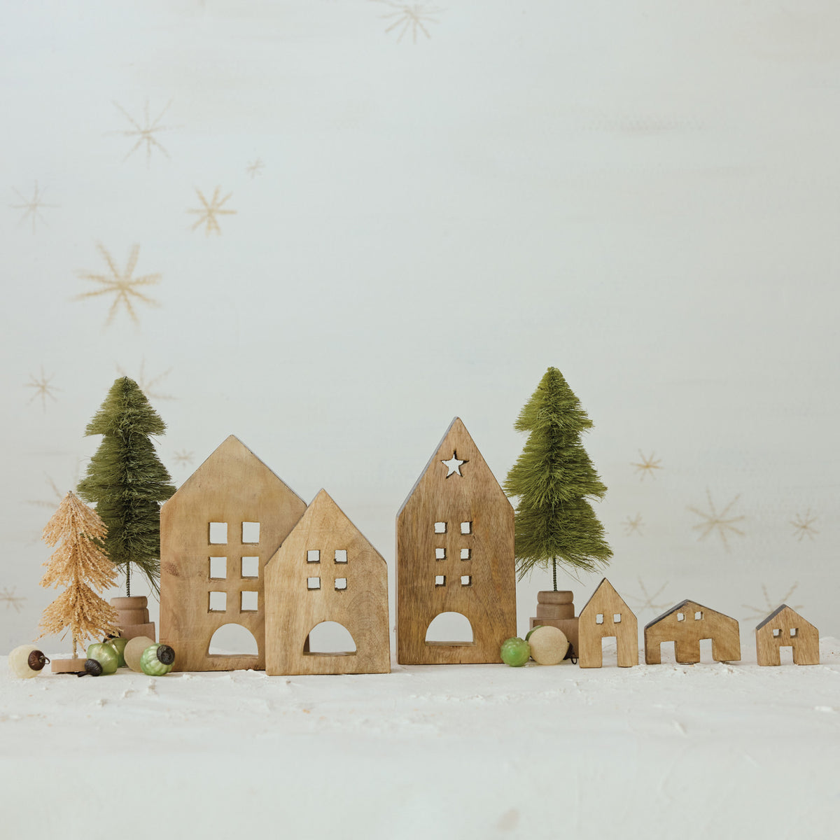 Mango Wood Houses with Black Edges, Natural, s/3