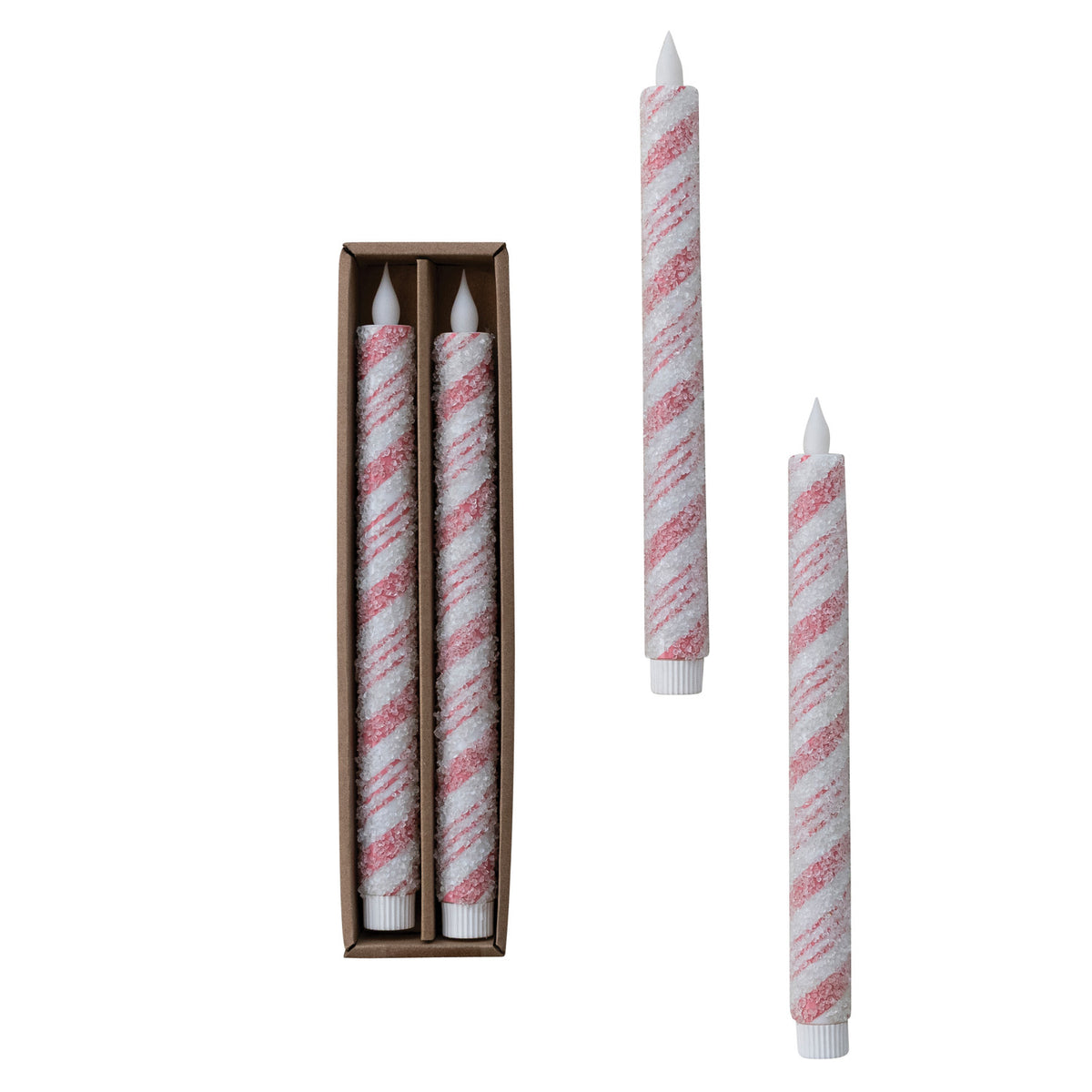 Candy Striped Taper Candles with 6-Hour Timer, s/2